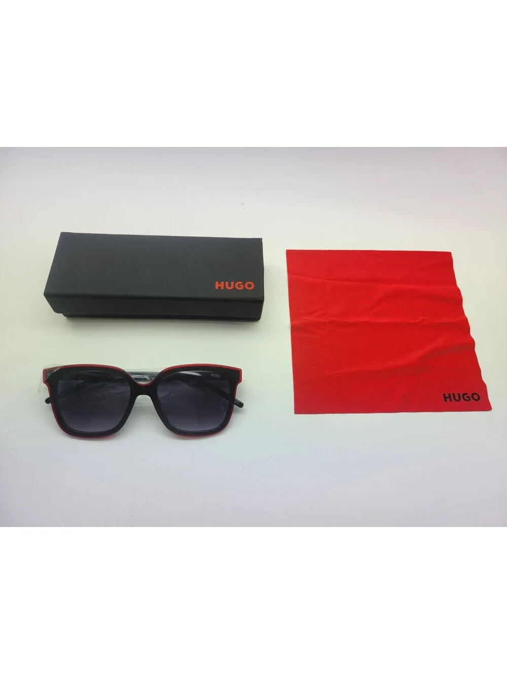 Hugo Boss Men's Rectangle Sunglasses HG 1051/S 01T 90 Black/Red w/ Case & Cloth